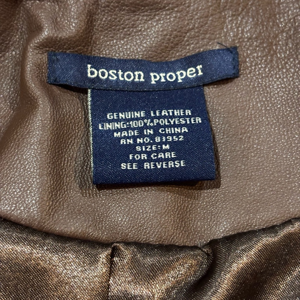 Boston Proper Brown Leather Embellished Long Coat Jacket Sz M Unique - Picture 7 of 10